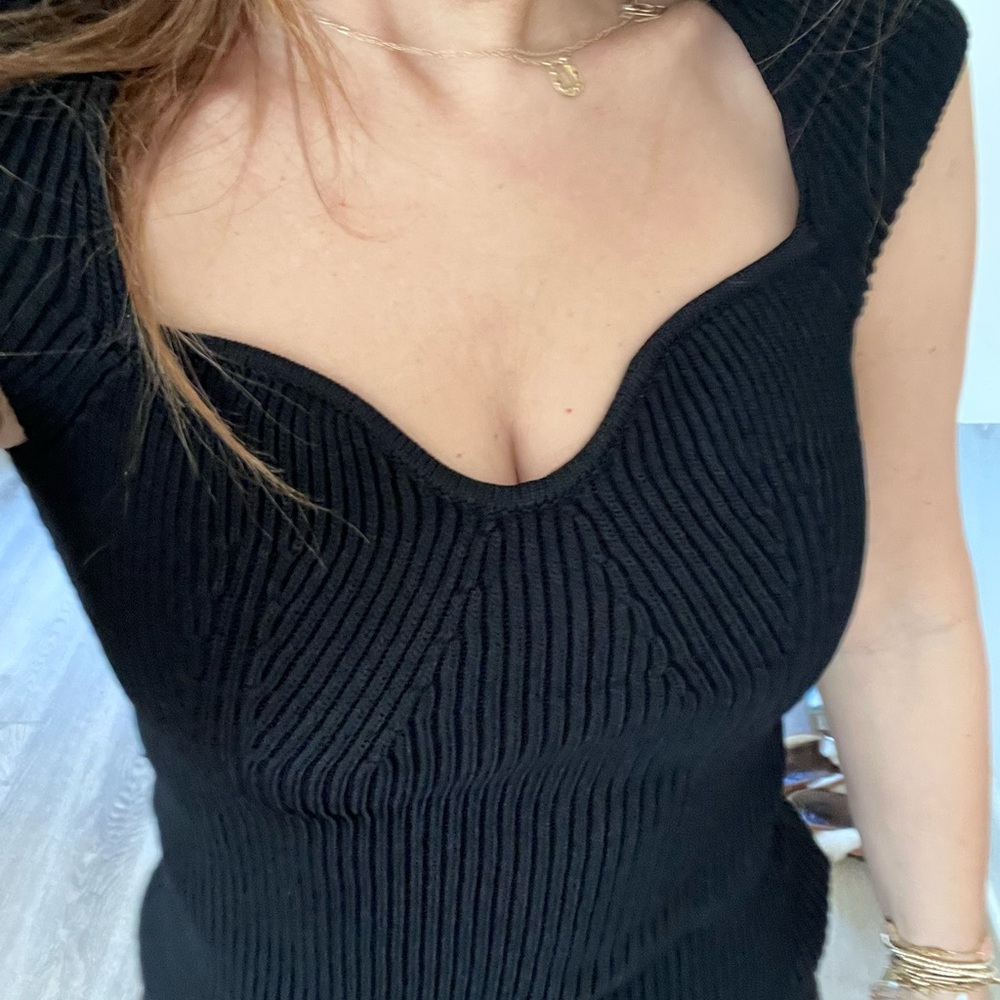 H&M Black Ribbed Blouse with Deep V-Neck